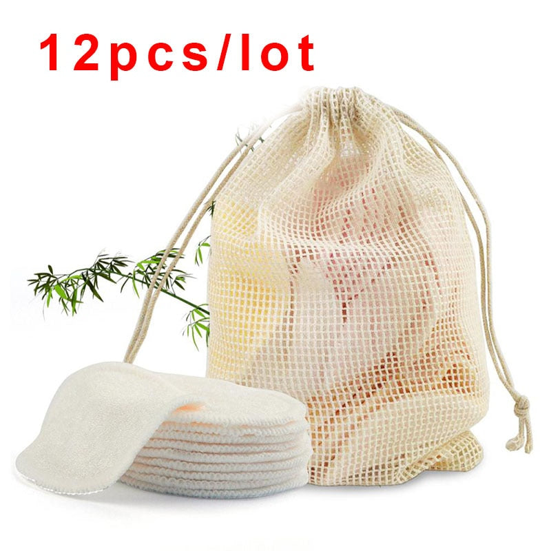 Reusable Bamboo Makeup Remover Pads with Bag (12pcs) by HitMyNeed