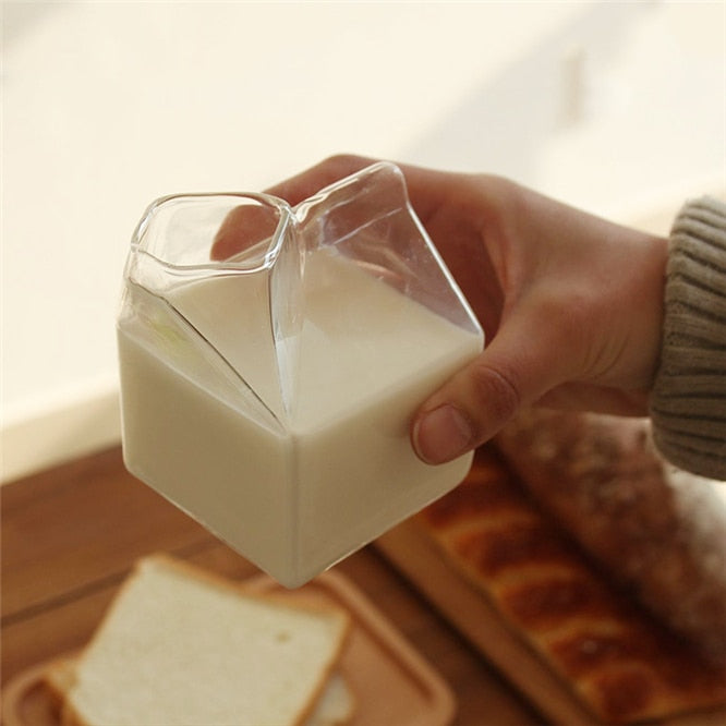Reusable Clear Glass Milk Carton Jug 400ml by HitMyNeed