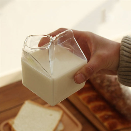 Reusable Clear Glass Milk Carton Jug 400ml by HitMyNeed