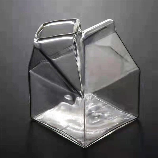Reusable Clear Glass Milk Carton Jug 400ml by HitMyNeed