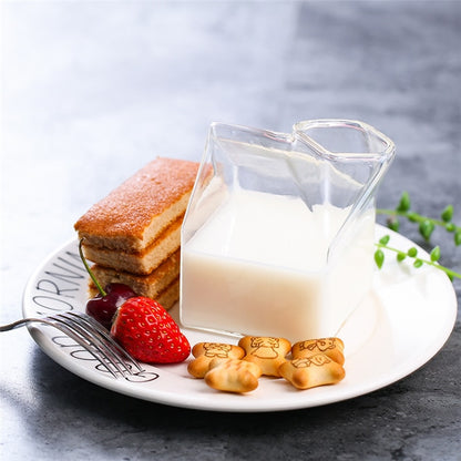 Reusable Clear Glass Milk Carton Jug 400ml by HitMyNeed
