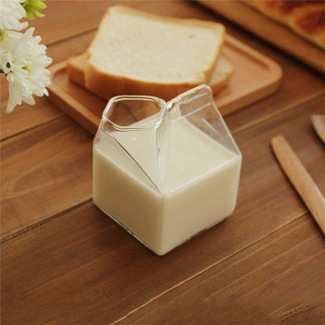 Reusable Clear Glass Milk Carton Jug 400ml by HitMyNeed