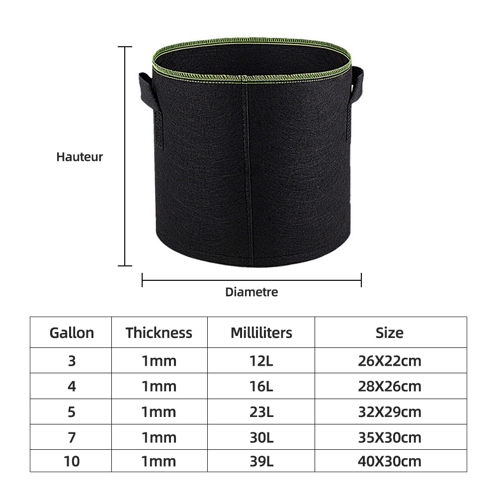 Reusable Felt Grow Bags with Handles (Set of 5) 5-pcs-16l4-gallons by HitMyNeed