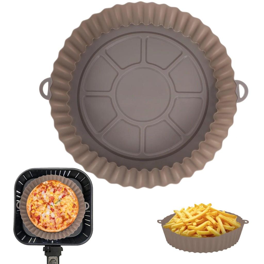 Reusable Silicone Air Fryer Tray with Handles brown-20cm by HitMyNeed