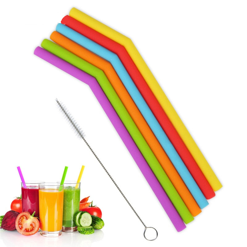 Reusable Silicone Drinking Straws Set (6 Pack) by HitMyNeed