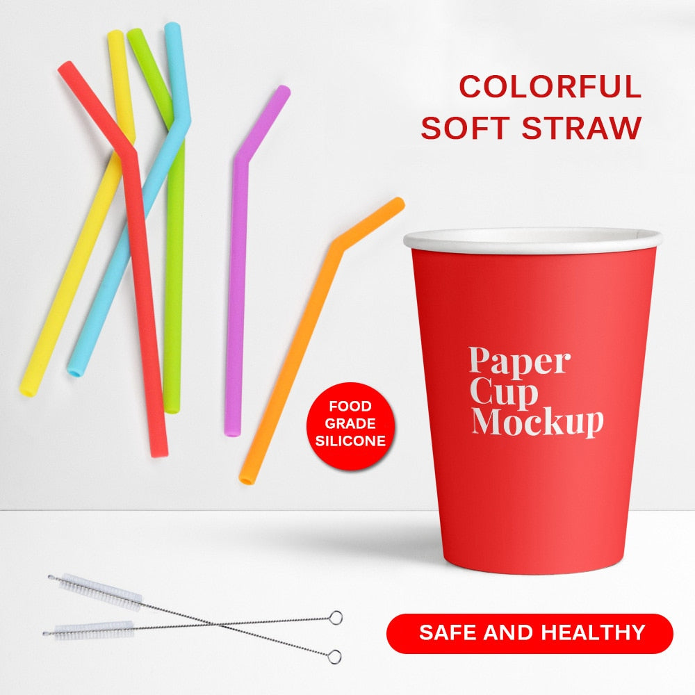 Reusable Silicone Drinking Straws Set (6 Pack) by HitMyNeed