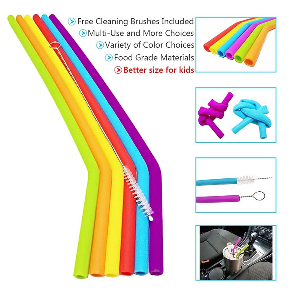 Reusable Silicone Drinking Straws Set (6 Pack) by HitMyNeed