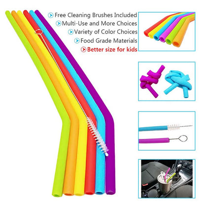 Reusable Silicone Drinking Straws Set (6 Pack) by HitMyNeed