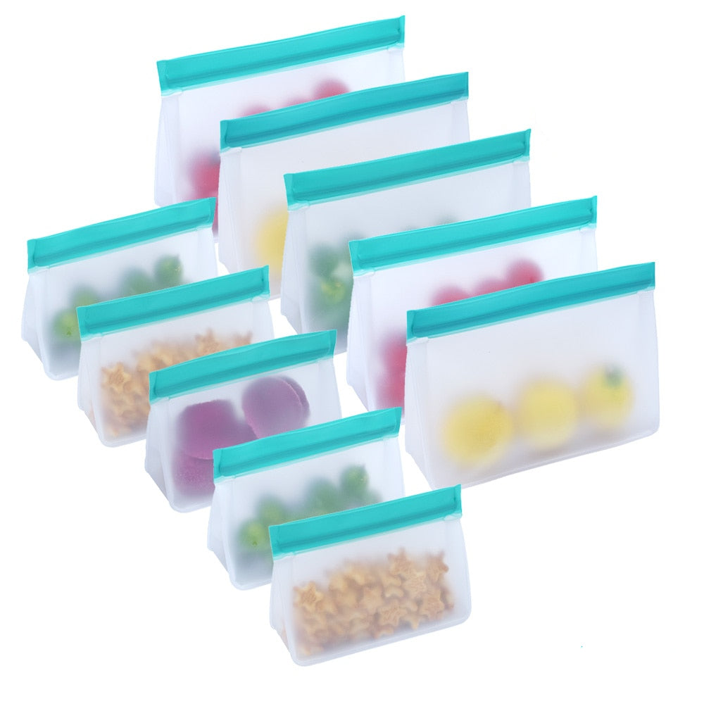 Reusable Silicone Freezer Food Bags (Set of 10) by HitMyNeed