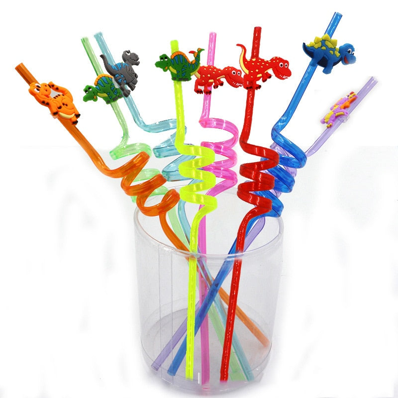 Reusable Spiral Dino Straws Set (8 Pieces) by HitMyNeed