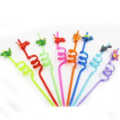 Reusable Spiral Dino Straws Set (8 Pieces) by HitMyNeed