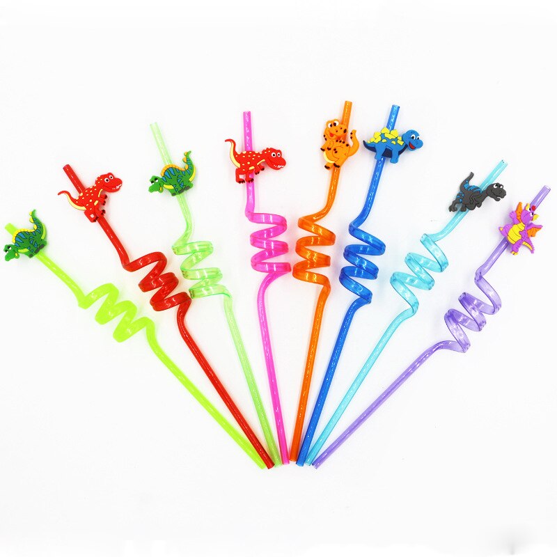 Reusable Spiral Dino Straws Set (8 Pieces) by HitMyNeed