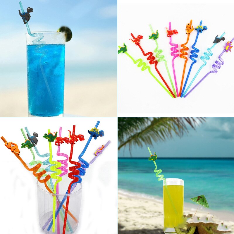 Reusable Spiral Dino Straws Set (8 Pieces) by HitMyNeed