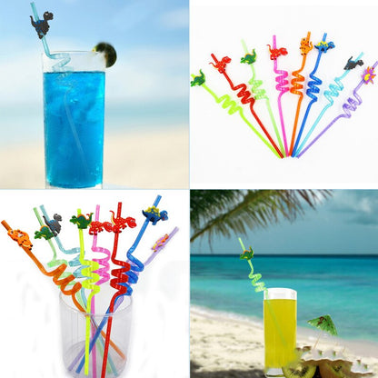 Reusable Spiral Dino Straws Set (8 Pieces) by HitMyNeed