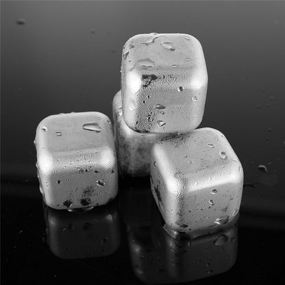 Reusable Stainless Steel Ice Cubes Set of 8 with Tongs by HitMyNeed