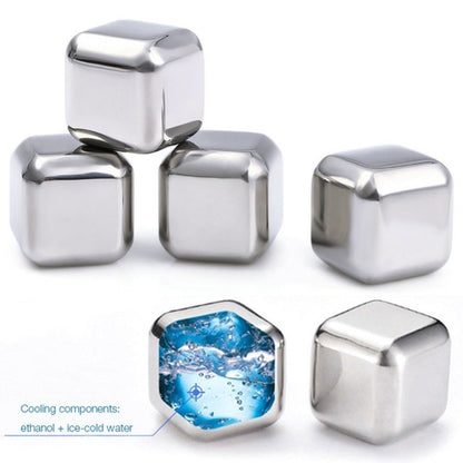 Reusable Stainless Steel Ice Cubes Set of 8 with Tongs by HitMyNeed