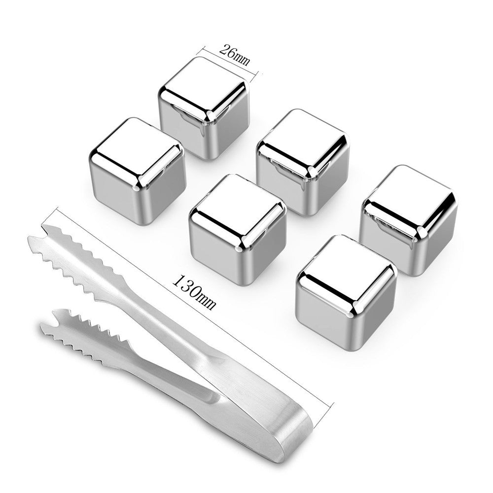 Reusable Stainless Steel Ice Cubes Set of 8 with Tongs by HitMyNeed
