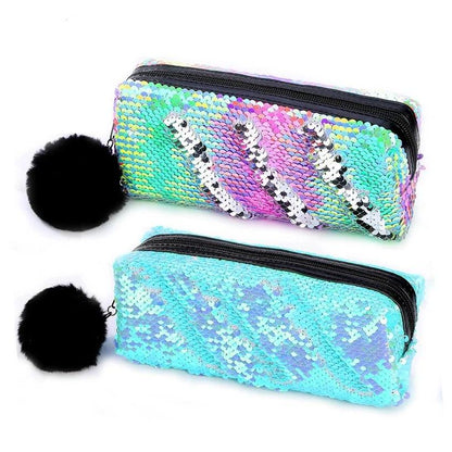 Reversible Sequin Pencil Case with Pompom Zipper by HitMyNeed