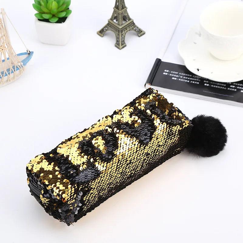 Reversible Sequin Pencil Case with Pompom Zipper by HitMyNeed