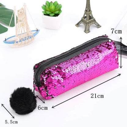 Reversible Sequin Pencil Case with Pompom Zipper by HitMyNeed