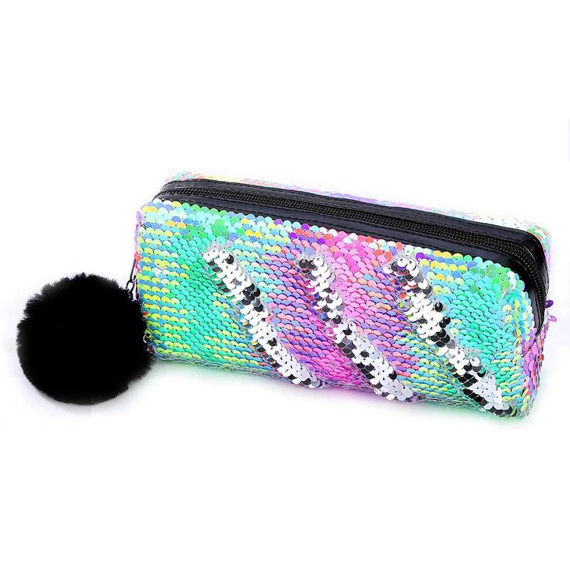 Reversible Sequin Pencil Case with Pompom Zipper by HitMyNeed