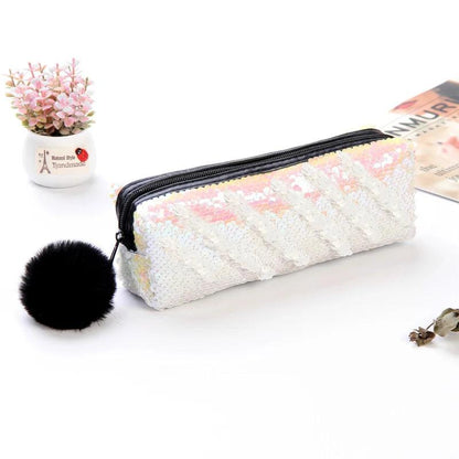 Reversible Sequin Pencil Case with Pompom Zipper by HitMyNeed