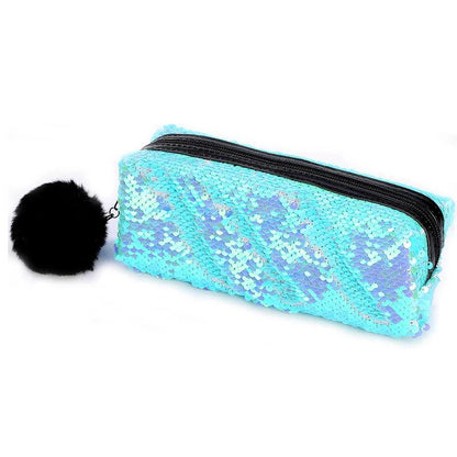 Reversible Sequin Pencil Case with Pompom Zipper by HitMyNeed