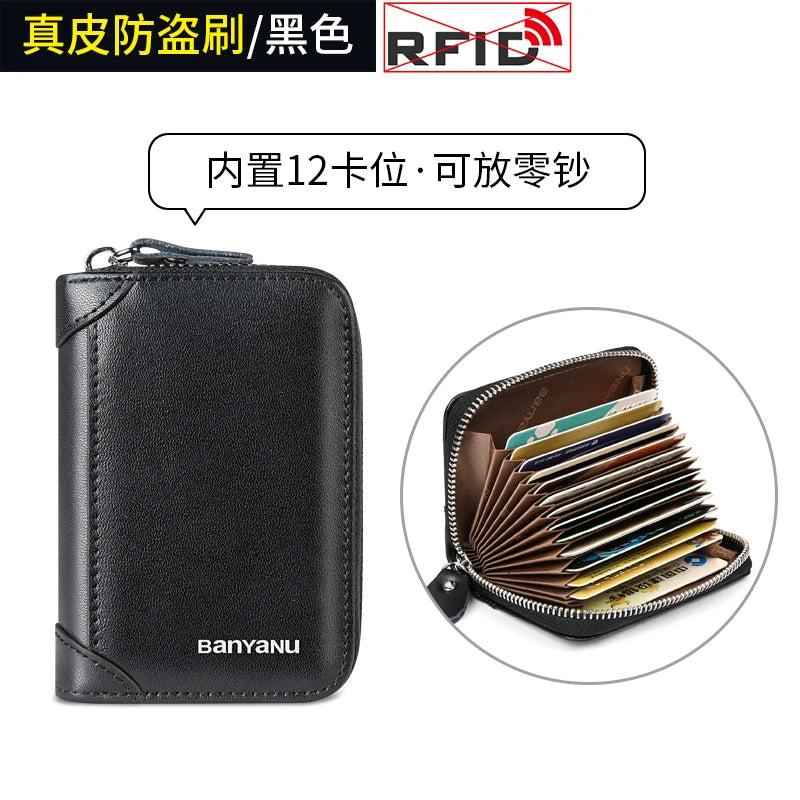 RFID Blocking Leather Zipper Card Holder Wallet black-12 by HitMyNeed