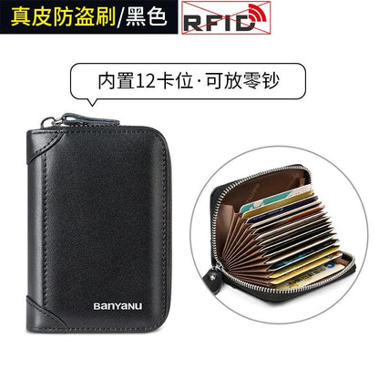 RFID Blocking Leather Zipper Card Holder Wallet black-12 by HitMyNeed