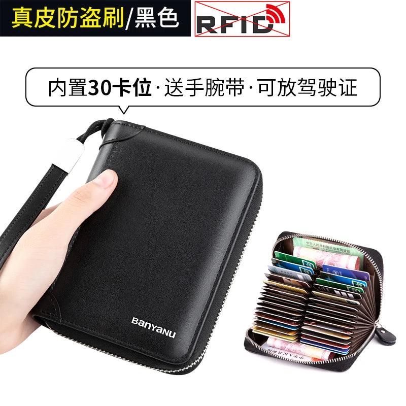 RFID Blocking Leather Zipper Card Holder Wallet black-30 by HitMyNeed