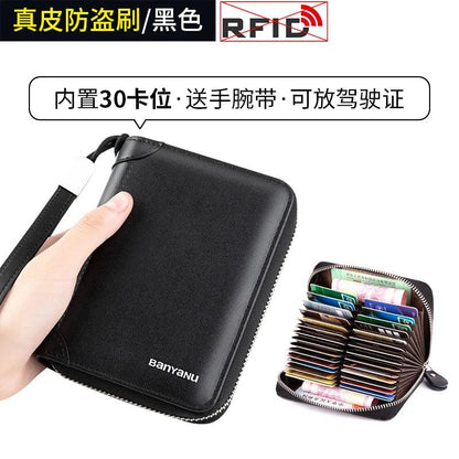 RFID Blocking Leather Zipper Card Holder Wallet black-30 by HitMyNeed