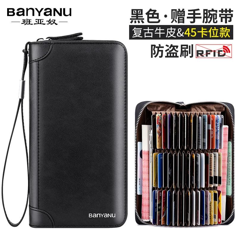 RFID Blocking Leather Zipper Card Holder Wallet black-45 by HitMyNeed