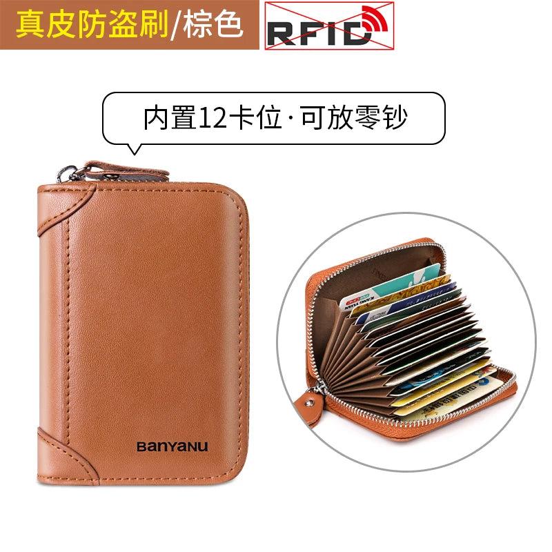 RFID Blocking Leather Zipper Card Holder Wallet brown-12 by HitMyNeed