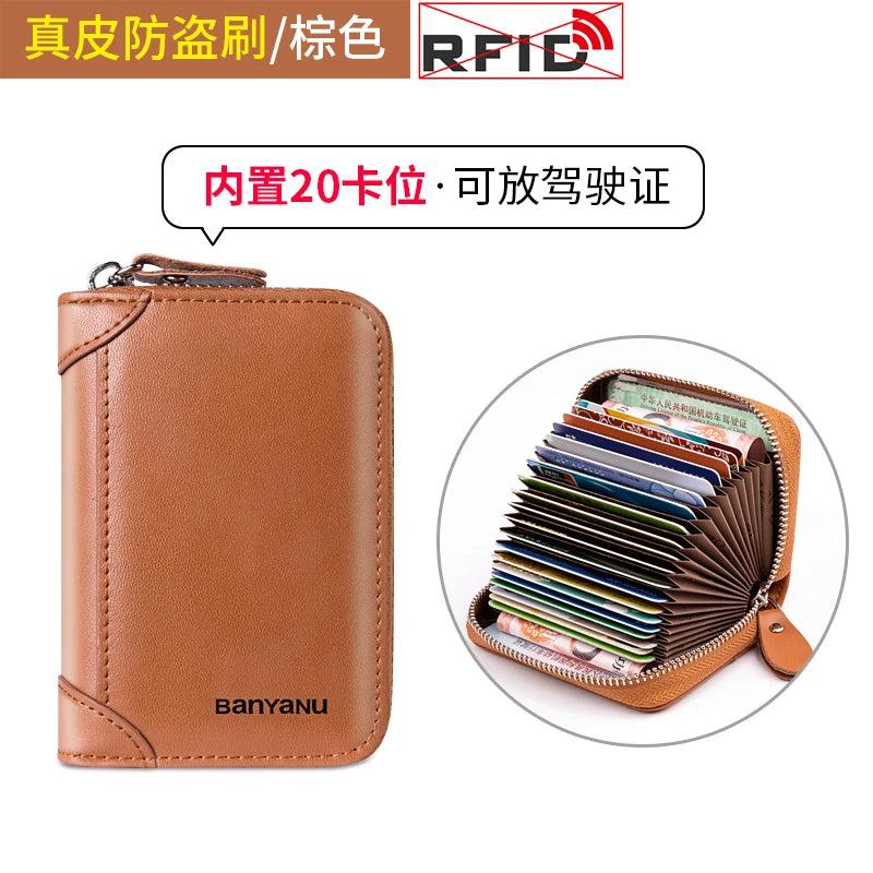 RFID Blocking Leather Zipper Card Holder Wallet brown-20 by HitMyNeed