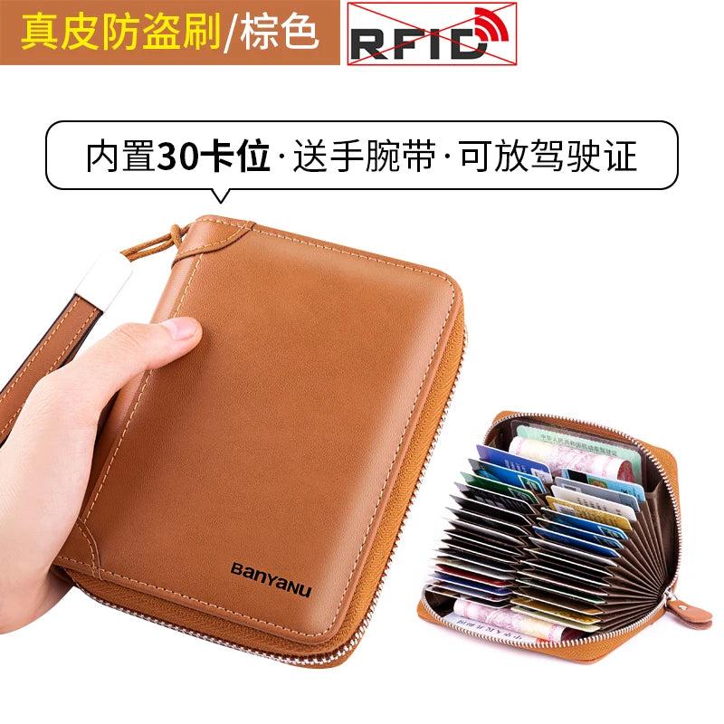 RFID Blocking Leather Zipper Card Holder Wallet brown-30 by HitMyNeed