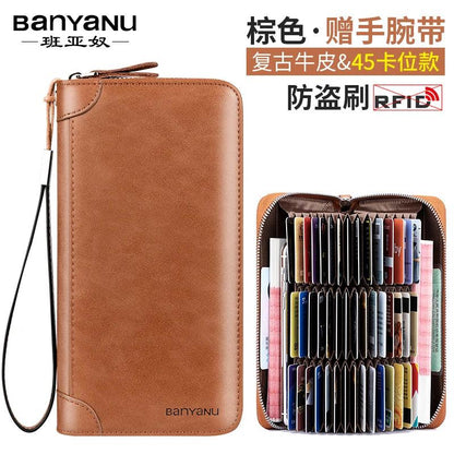 RFID Blocking Leather Zipper Card Holder Wallet brown-45 by HitMyNeed