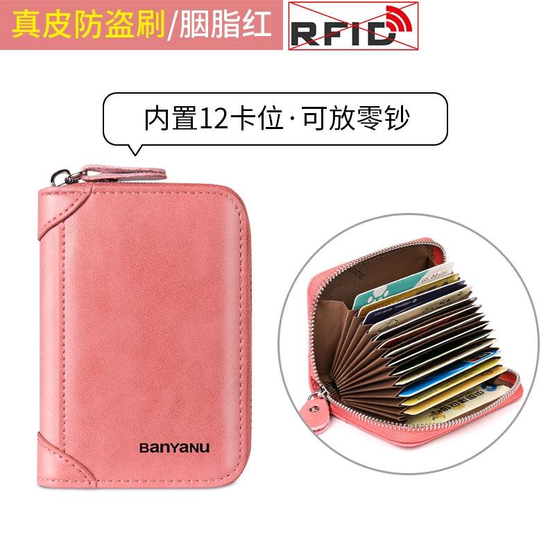 RFID Blocking Leather Zipper Card Holder Wallet carmine-12 by HitMyNeed