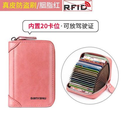 RFID Blocking Leather Zipper Card Holder Wallet carmine-20 by HitMyNeed