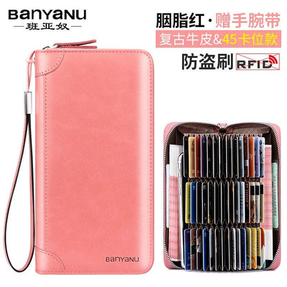 RFID Blocking Leather Zipper Card Holder Wallet carmine-45 by HitMyNeed