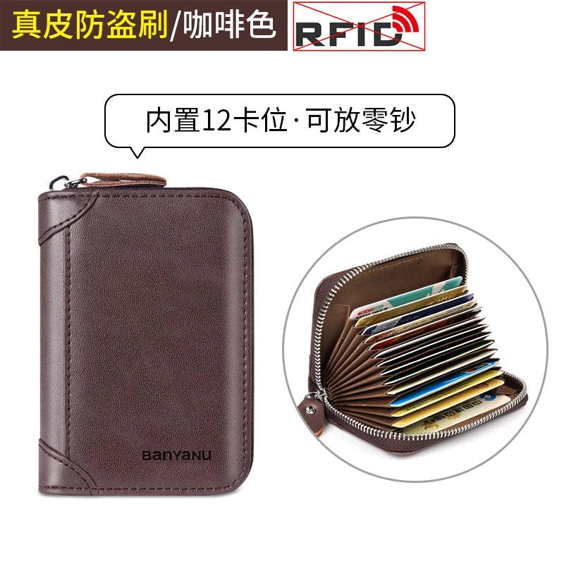 RFID Blocking Leather Zipper Card Holder Wallet coffee-12 by HitMyNeed