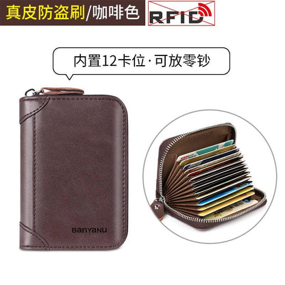 RFID Blocking Leather Zipper Card Holder Wallet coffee-12 by HitMyNeed