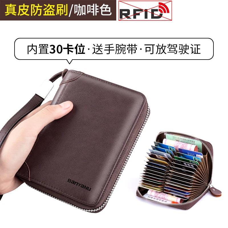 RFID Blocking Leather Zipper Card Holder Wallet coffee-30 by HitMyNeed