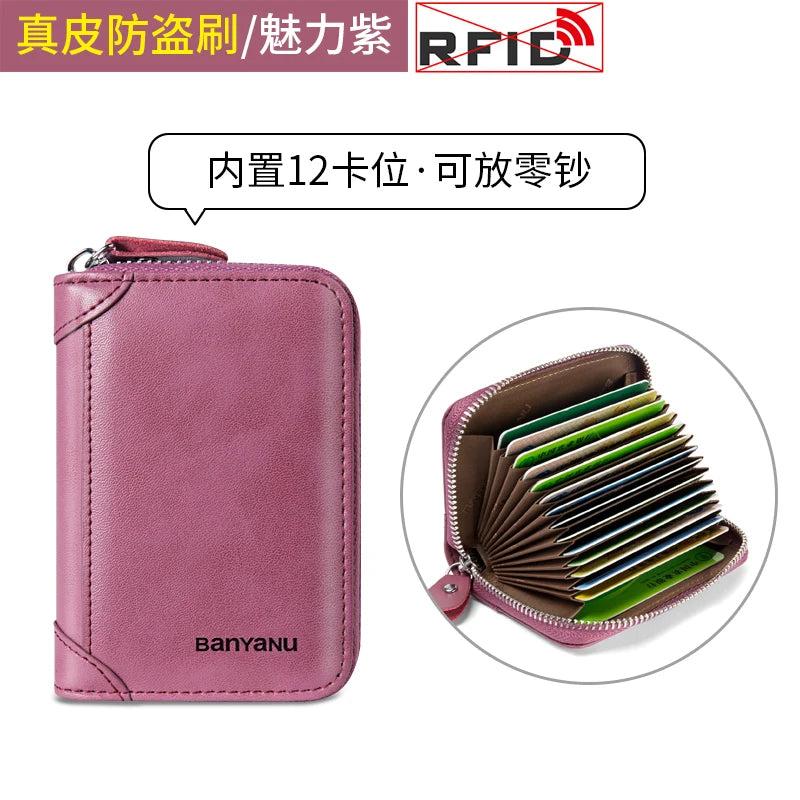 RFID Blocking Leather Zipper Card Holder Wallet purple-12 by HitMyNeed