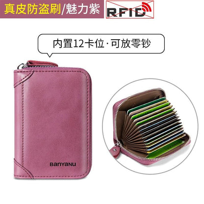 RFID Blocking Leather Zipper Card Holder Wallet purple-12 by HitMyNeed