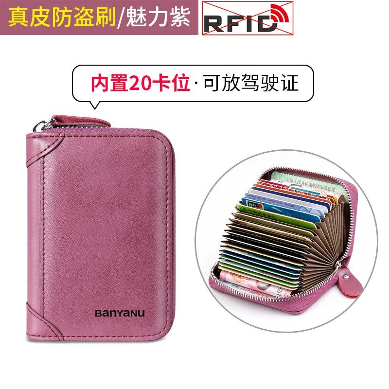 RFID Blocking Leather Zipper Card Holder Wallet purple-20 by HitMyNeed