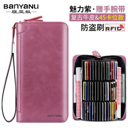 RFID Blocking Leather Zipper Card Holder Wallet purple-45 by HitMyNeed