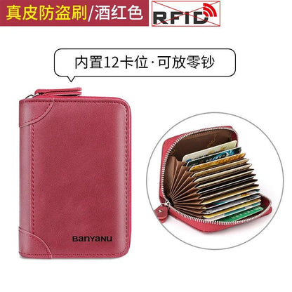 RFID Blocking Leather Zipper Card Holder Wallet wine-red-12 by HitMyNeed