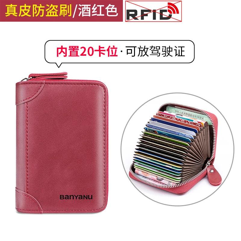 RFID Blocking Leather Zipper Card Holder Wallet wine-red-20 by HitMyNeed
