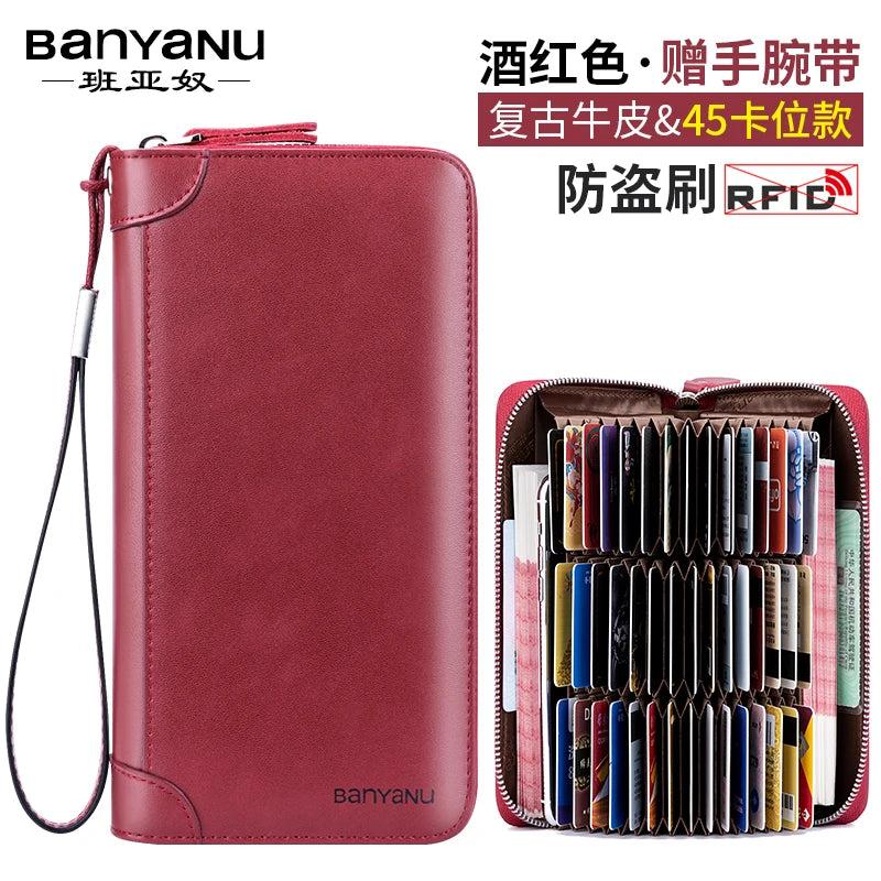 RFID Blocking Leather Zipper Card Holder Wallet wine-red-45 by HitMyNeed