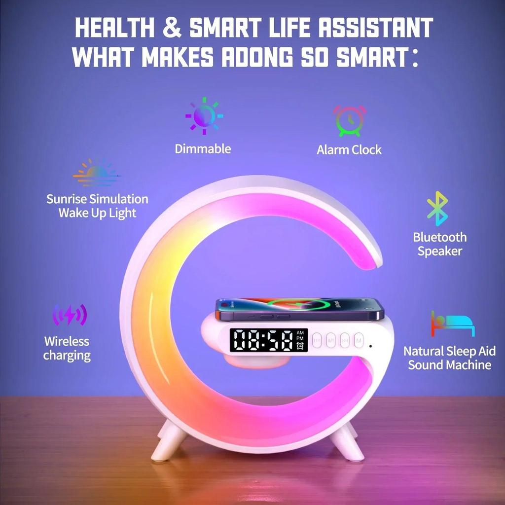 RGB Alarm Clock with Bluetooth Speaker & 15W Charger by HitMyNeed